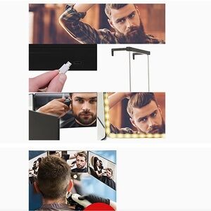 Hanging Tri-Fold Vanity Mirror with LED Lights and brand new boars head brush